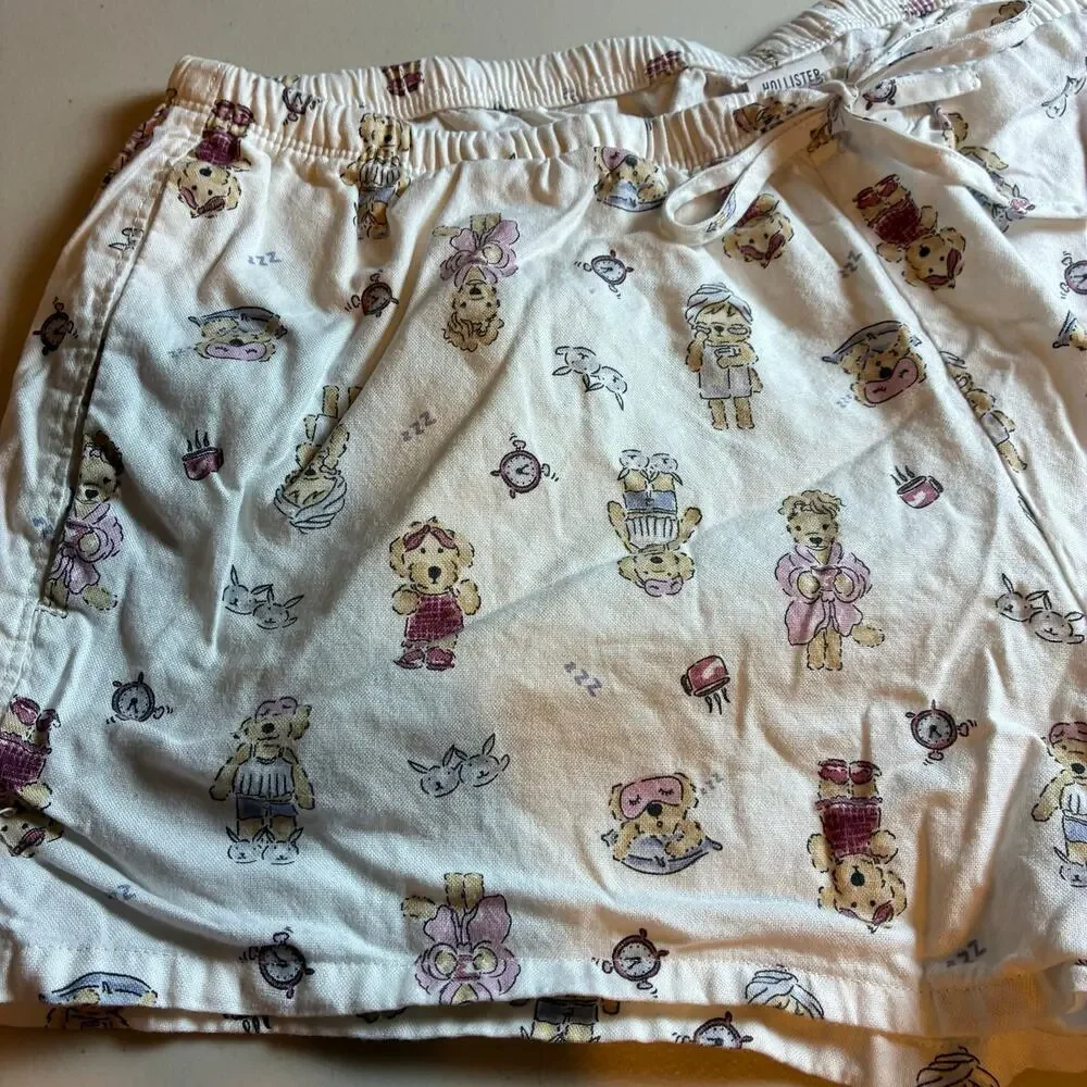 Hollister Sleep Teddy Bear Pajama Shorts Women's Large 100% Cotton Lounge